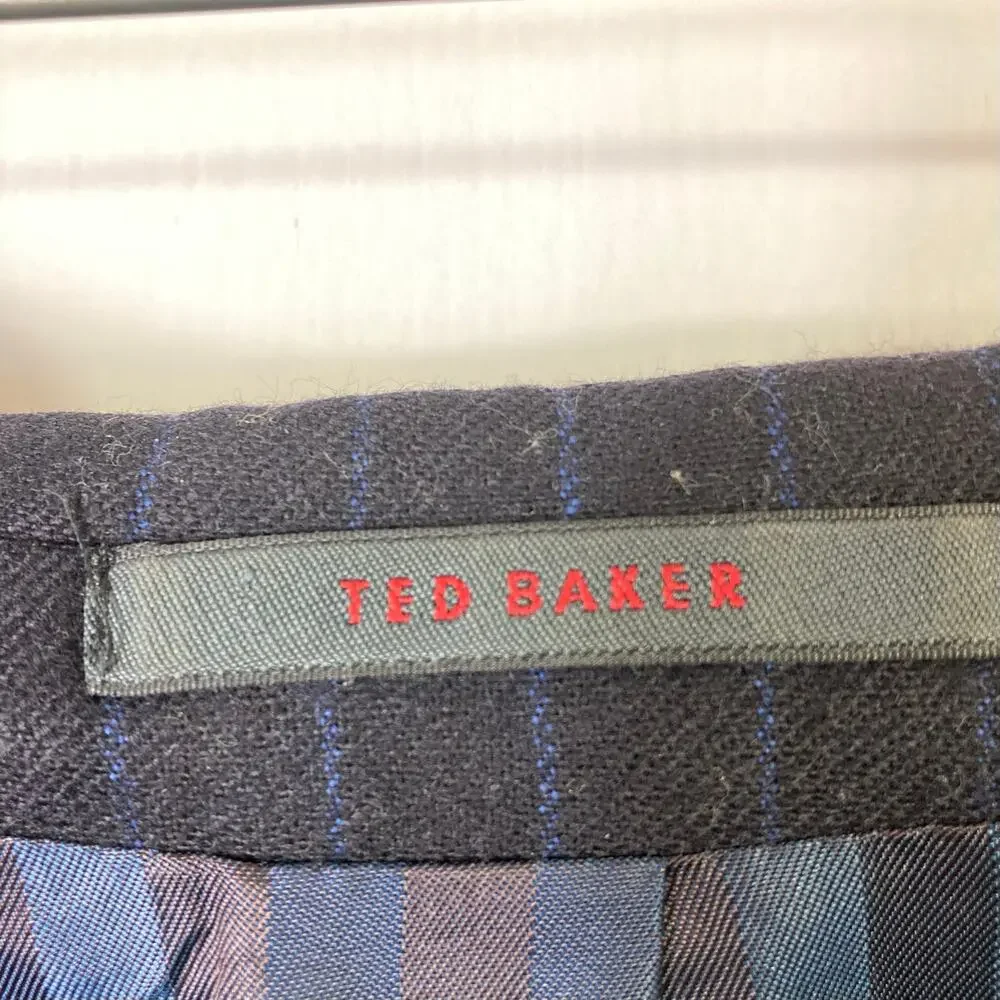 TED BAKER ENDURANCE Blazer Jacket Chest 42”inch Navy Pinstripe Wool Holes-photos